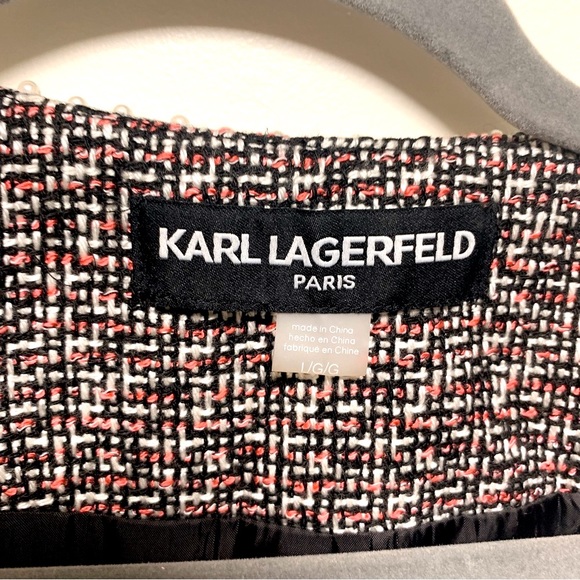 Karl Lagerfeld Elegant Faux Pearls Collar Long Jacket Sz L - Picture 5 of 6